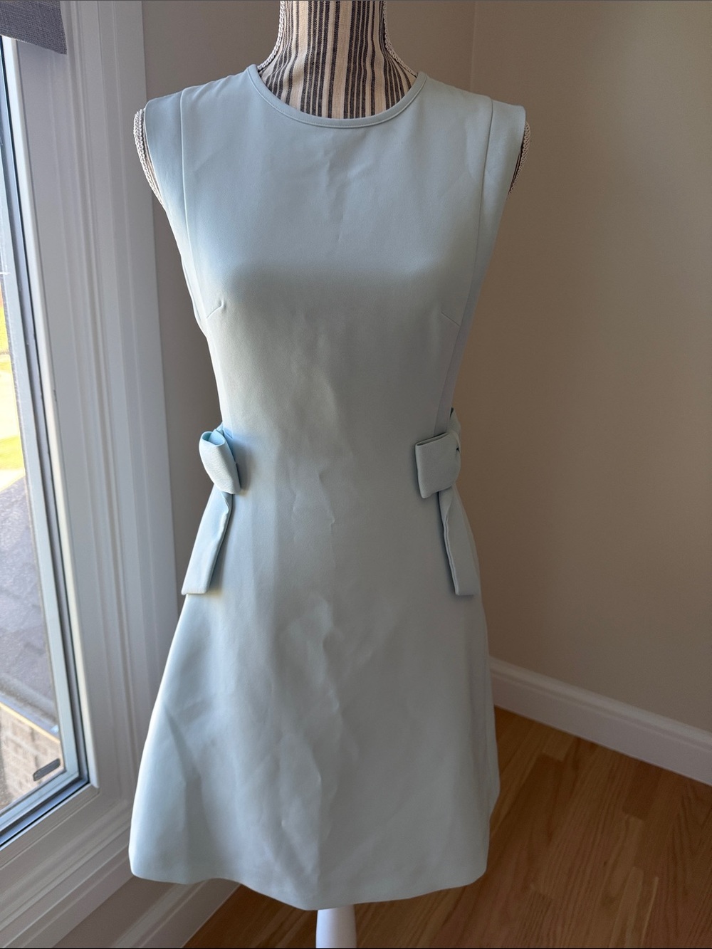 TED BAKER Sleeveless Pale Blue A-Line Dress with Side Bow Details